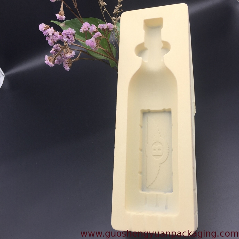 plastic flocking blister packaging beige  tray in good quality  PVC material 11*34.6*6cm for packaging wine bottle